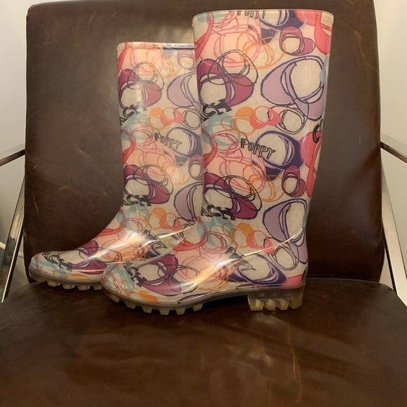 Coach Pixy Dream Poppy multi color rain boots Sz8 - Picture 4 of 8